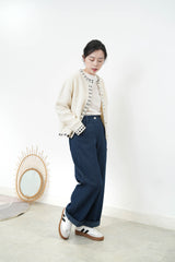 Ivory 100% wool cardigan in outline stitching