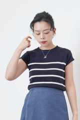 Navy stripe knit minimal top