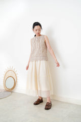 Creamy chiffon layering skirt in elastic waist