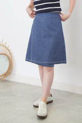 Navy outined stitching wrap skirt