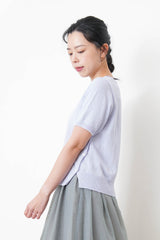 Lavender knit top w/ buttons split hem