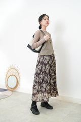 Floral pleats skirt w/ elastic waist