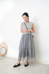 Grey chiffon layering skirt in elastic waist