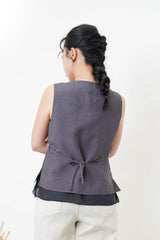 Grey 2 ways double layering linen vest w/ string