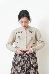 Ivory cartoon embroidery cardigan