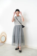 Grey chiffon layering skirt in elastic waist