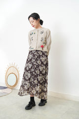 Floral pleats skirt w/ elastic waist