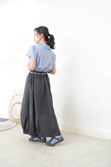 Blue checked blouse w/ pleats collar