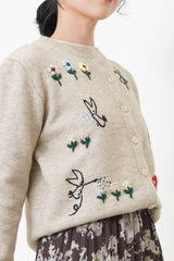 Oatmeal cartoon embroidery cardigan