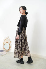 Floral pleats skirt w/ elastic waist