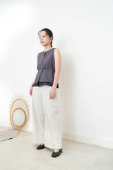 Grey 2 ways double layering linen vest w/ string