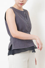 Grey 2 ways double layering linen vest w/ string