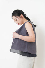 Grey 2 ways double layering linen vest w/ string