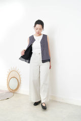 Grey 2 ways double layering linen vest w/ string