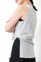 Stripes vest in ribbon gather split hem