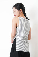 Stripes vest in ribbon gather split hem