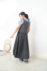 Blue checked blouse w/ pleats collar