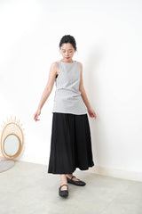 Stripes vest in ribbon gather split hem