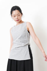 Stripes vest in ribbon gather split hem