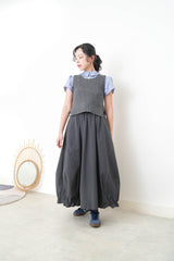 Blue checked blouse w/ pleats collar