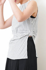 Stripes vest in ribbon gather split hem