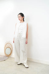 White 2 ways double layering linen vest w/ string