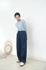 Navy pattern texture wide leg jeans
