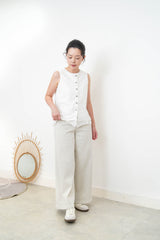 White 2 ways double layering linen vest w/ string