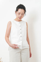 White 2 ways double layering linen vest w/ string
