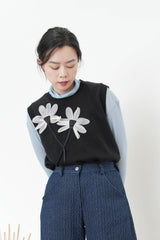 Black vest w/ 3D flower details