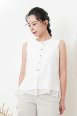 White 2 ways double layering linen vest w/ string