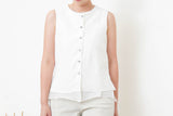 White 2 ways double layering linen vest w/ string