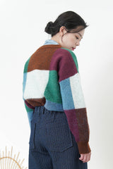 Wine mixed square pattern sweater