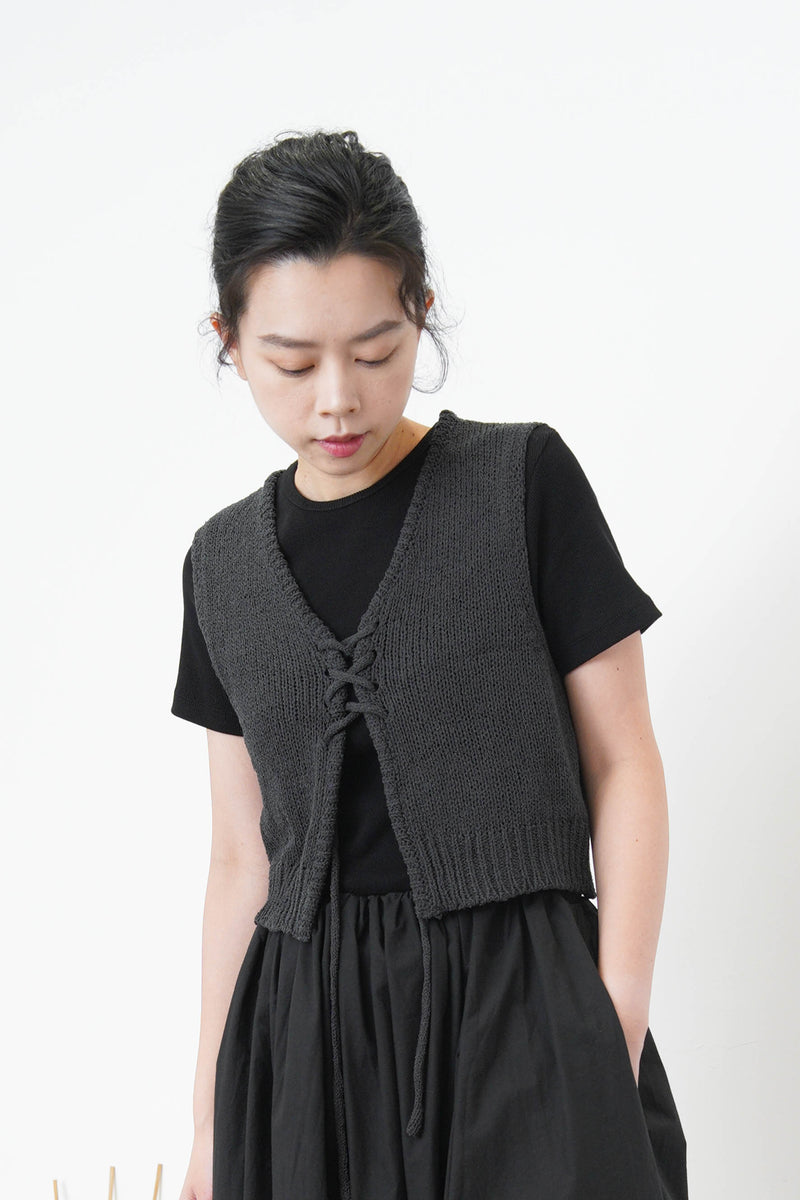 Charcoal grey knit crop vest w/ string