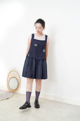 Navy square neck cami in cross embroidery