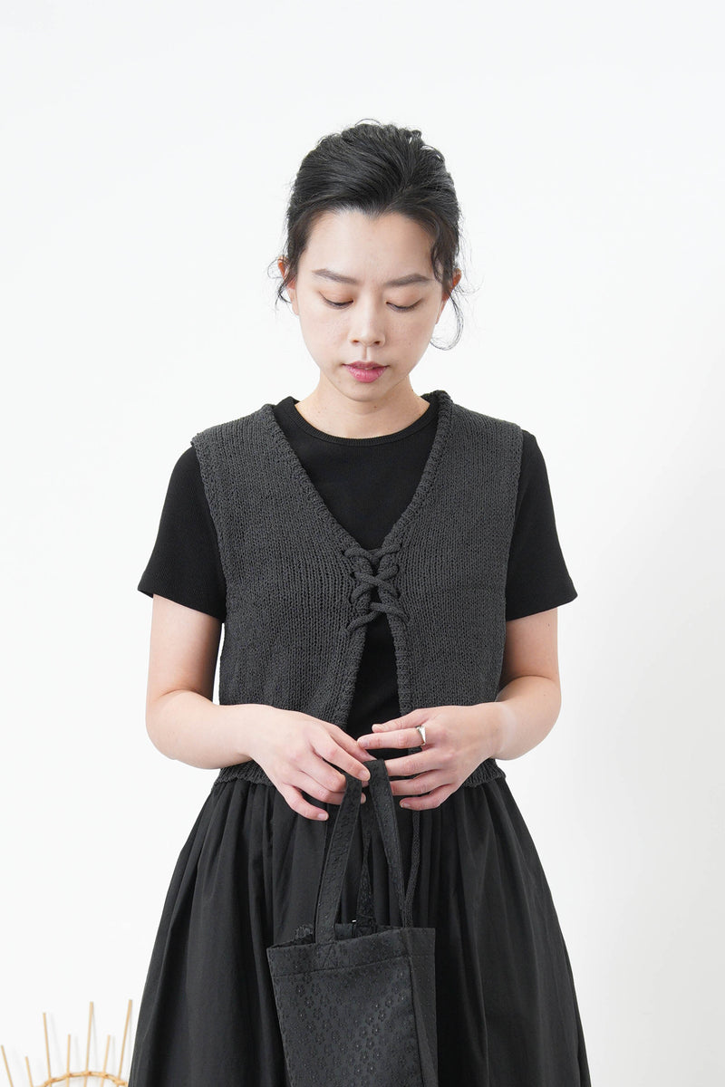 Charcoal grey knit crop vest w/ string