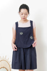 Navy square neck cami in cross embroidery