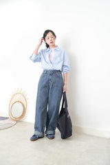 Stripes loose cut jeans