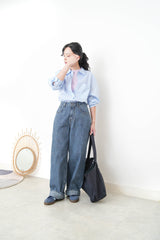 Blue stripes smooth silk shirt