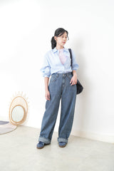 Blue stripes smooth silk shirt