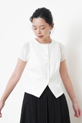 White thin knit top w/ rolled collar