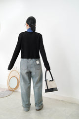 Straight cut jeans w/ elastic waistband