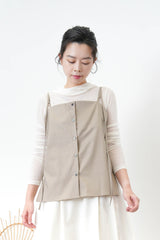 Beige thin strap button cami vest