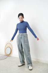 Straight cut jeans w/ elastic waistband