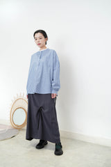 Blue stripes shirt w/ lace neck detail