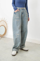 Straight cut jeans w/ elastic waistband