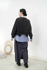 Blue stripes shirt w/ lace neck detail