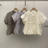 Grey smooth blouse in balloon shape