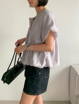 Grey smooth blouse in balloon shape