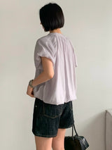 Grey smooth blouse in balloon shape